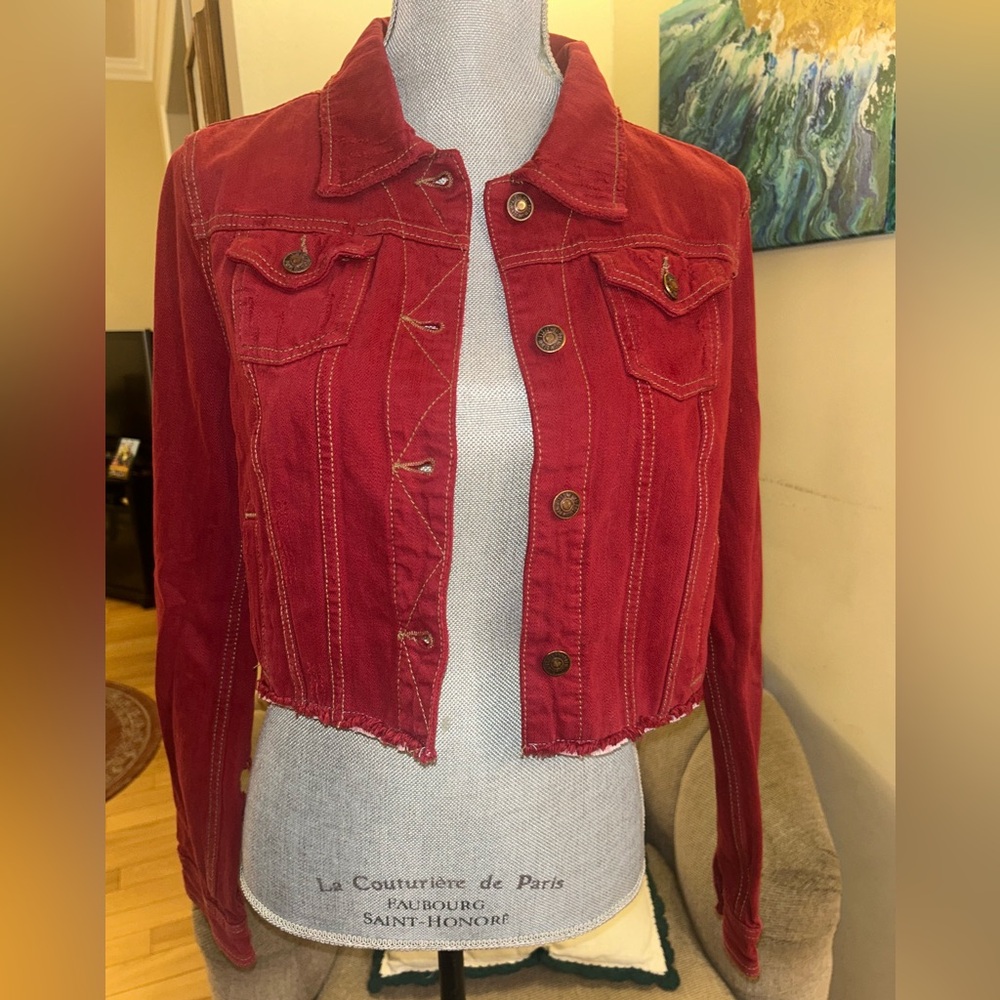 NWT♥️Urban Renewal UO exclusive Red Denim Jean Distressed Jacket